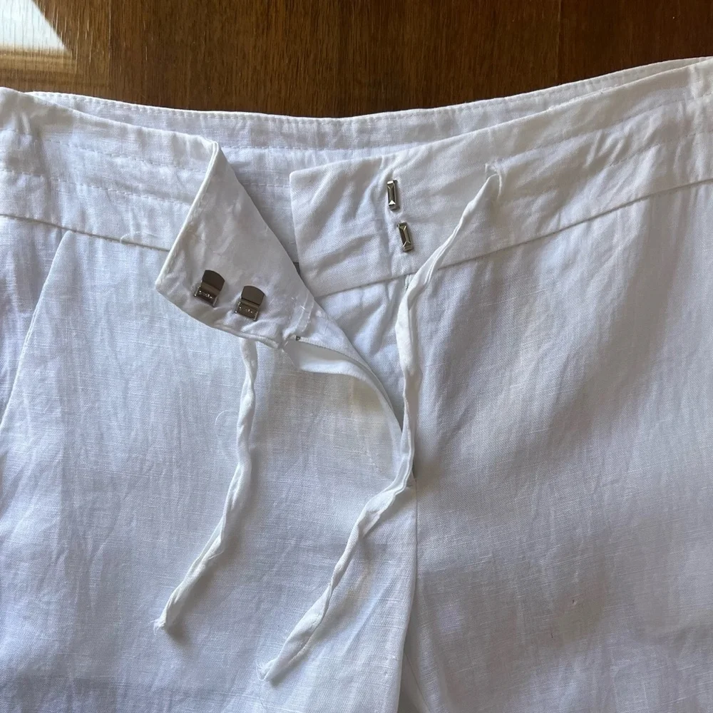 Blue Island Crisp SZ S Semi-Sheer White Linen Trousers.